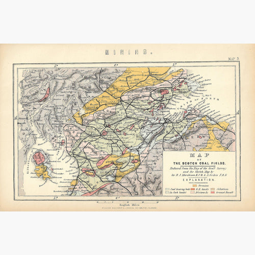Antique Map. The Scotch Coal Fields 1882 Maps