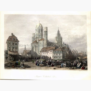 Mainz Mayence Cathedral c.1840 Prints KittyPrint 1800s Castles & Historical Buildings Genre Scenes Germany