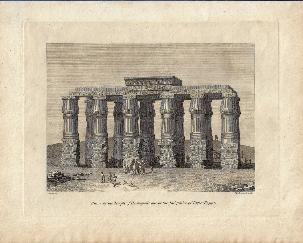 Antique Print,Temple of Hermopolis, Egypt, 1820