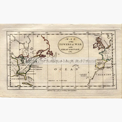 American War of Independance Powers at War with Great Britain in 1783 pub. 1785 Maps KittyPrint 1700s Battles & Wars Canada & United States