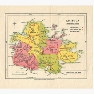 Antique Map Antigua. Leeward Islands 1920 Maps