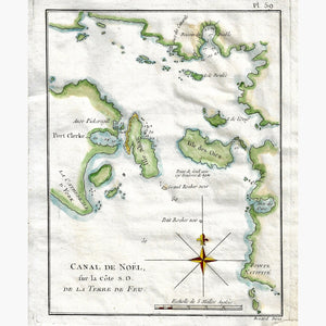 Antique Map,Canal De Noel Terre de Feu 1785 Maps
