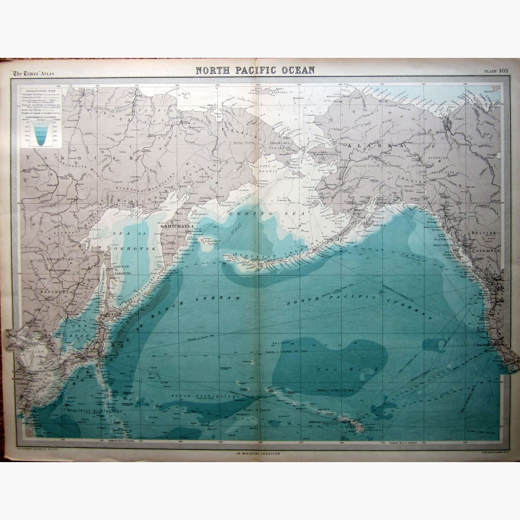 Antique Map North Pacific Ocean 1922 Maps
