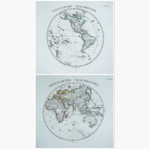Set Of 2: Oestliche Halbkugel And Westliche 1870 2 Maps