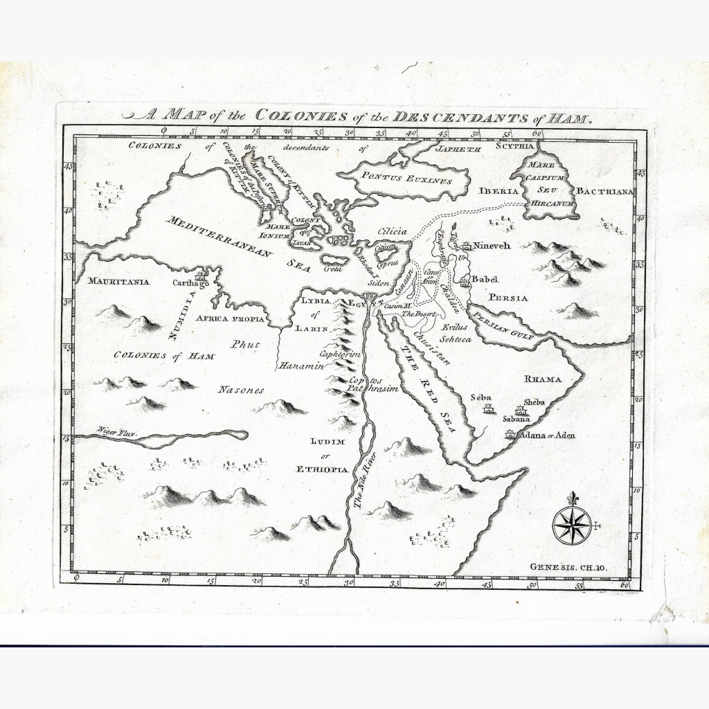 Antique map, The Colonies of the Descendants of Ham, 1780 KittyPrint