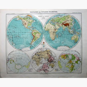 Antique Map Westliche und Ostliche Halbkugel 1876 Maps