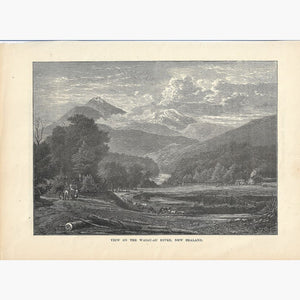 Antique Print,View on the Waiau-au River New Zealand 1880 Prints