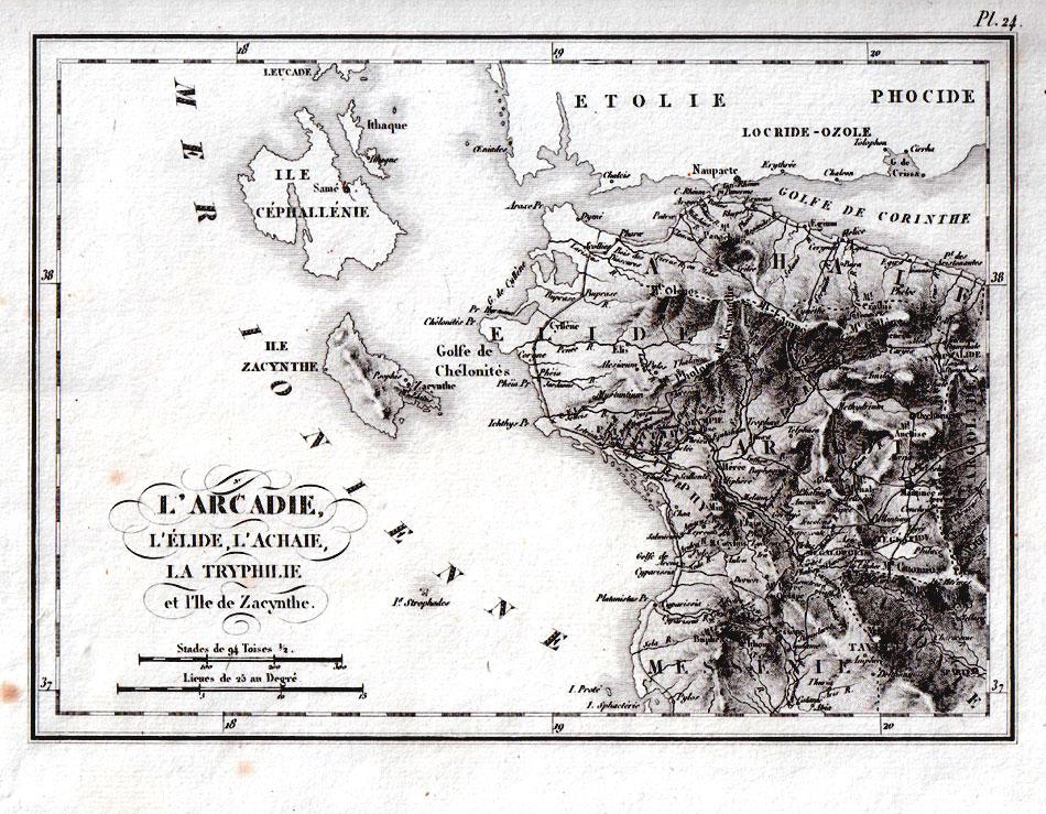 Arcadia Elis Achaea Triphylia and Zakynthos 1824 Maps KittyPrint 1800s Greece Historical Journeys