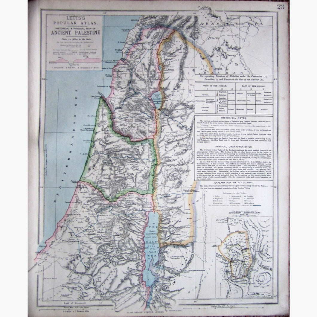 Antique Map Ancient Palestine,1881 Maps