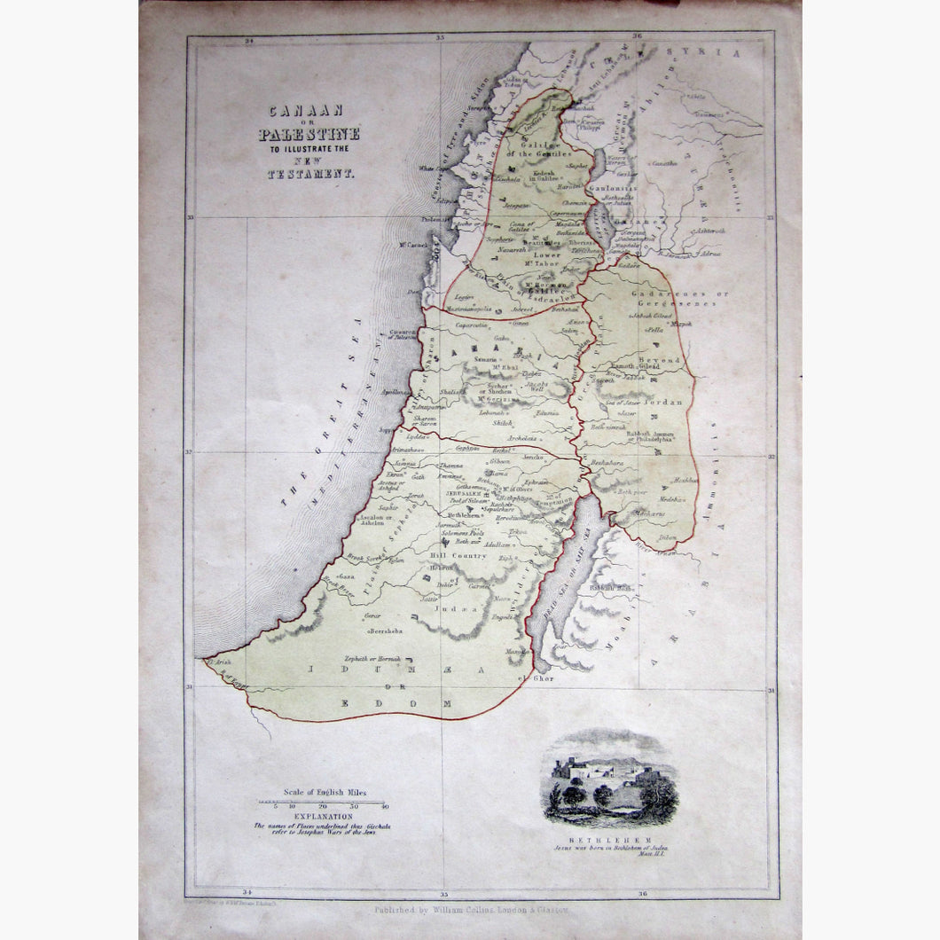 Antique Map Canaan or Palestine 1862 Maps