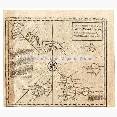 Antique Map Chart of Cape Verd Islands 1747 Maps