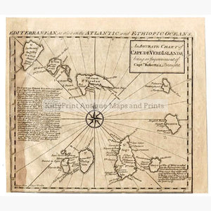 Antique Map Chart of Cape Verd Islands 1747 Maps