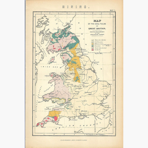 Antique Map Coal fields of Great Brirain 1882 Maps