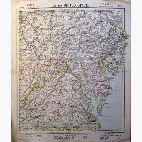 Antique Map,Eeastern United States 1883 Maps