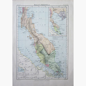 Antique Map Malay Peninsula 1890 Maps