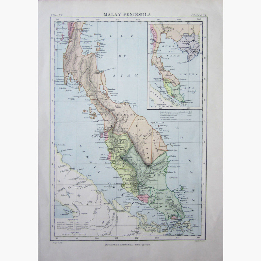 Antique Map Malay Peninsula 1890 Maps