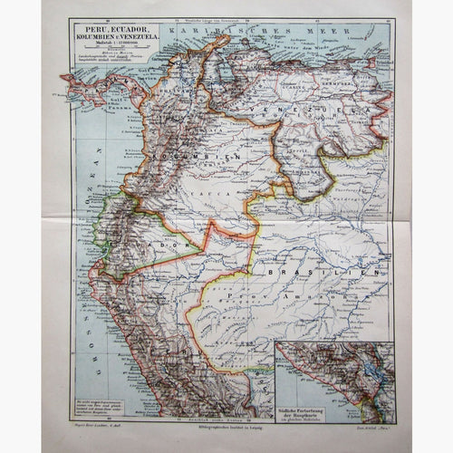 Antique Map Peru Equador Columbia and Venezuela 1906 Maps