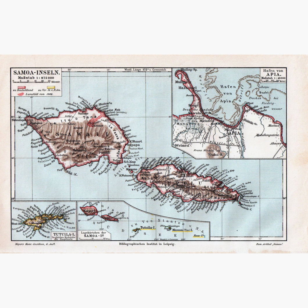 Antique Map Samoa-Inseln 1907 Maps