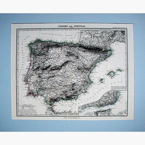 Spain and Portugal Spanien und Portugal 1876 Maps KittyPrint 1800s Spain & Portugal