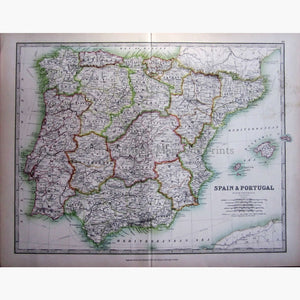 Antique Map Spain & Portugal 1900 Maps