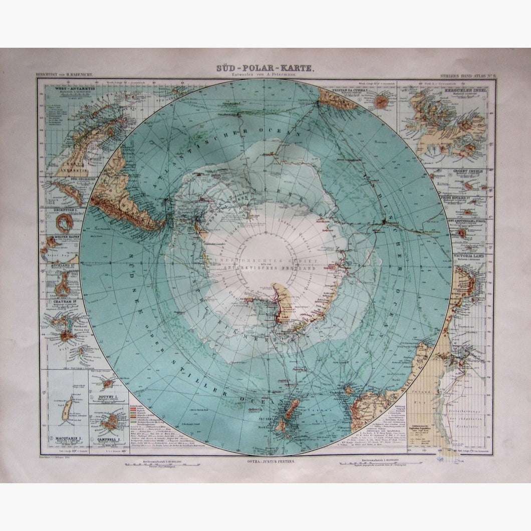 Antique Map Sud-Polar-Karte South Pole 1905 Maps
