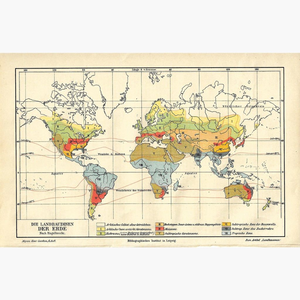 Antique Map, The Agricultural Zones of the World, 1906 KittyPrint