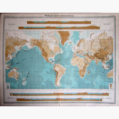Antique Map World-Bathy-Orographical 1922 Maps