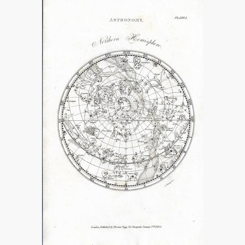 Antique Print Astronomy Northern Hemisphere 1826 Prints