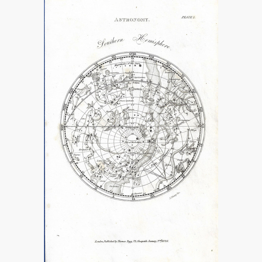 Antique Print Astronomy,Southern Hemisphere 1826 Prints