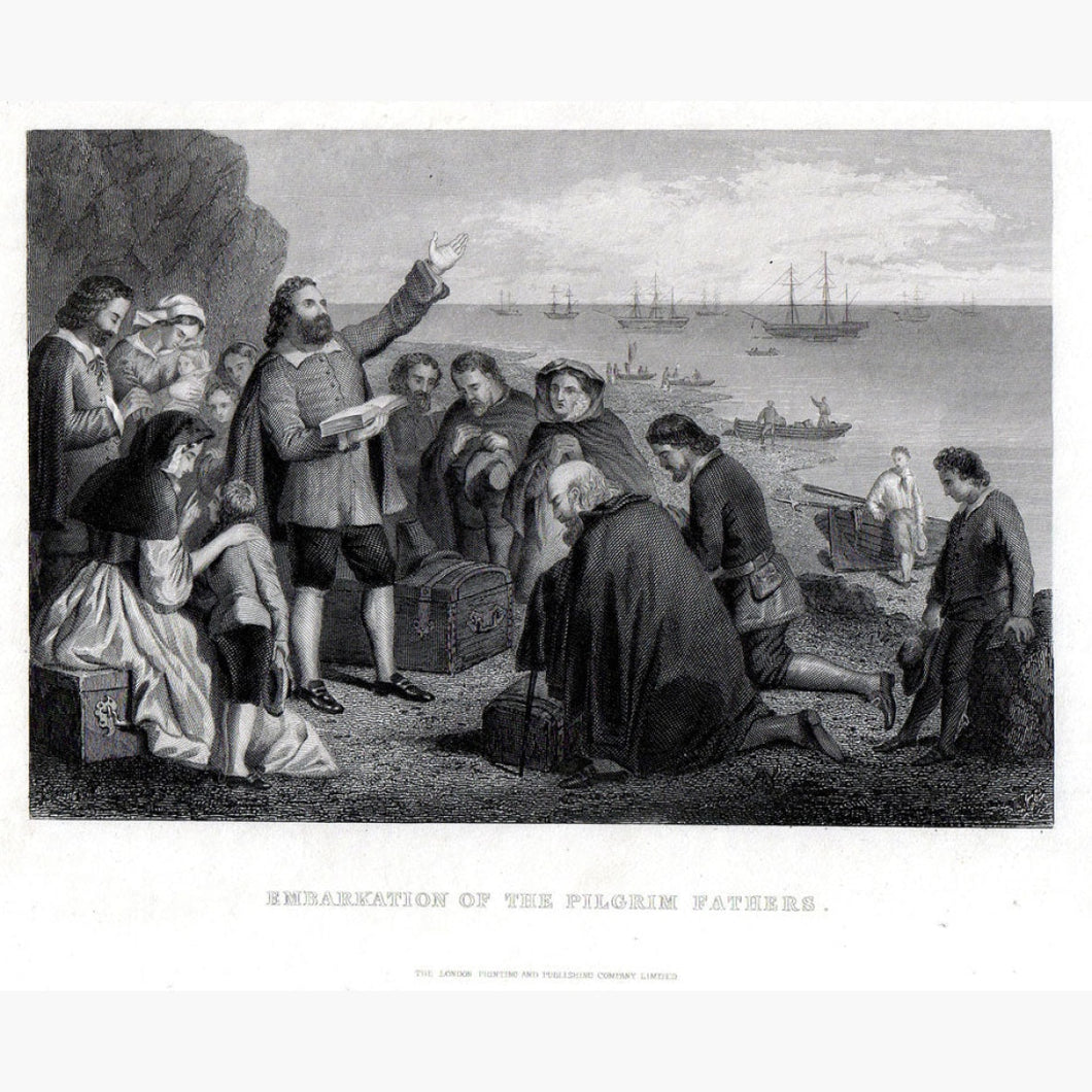 Antique Print Embarkation of the Pilgrim Fathers c.1840 Prints
