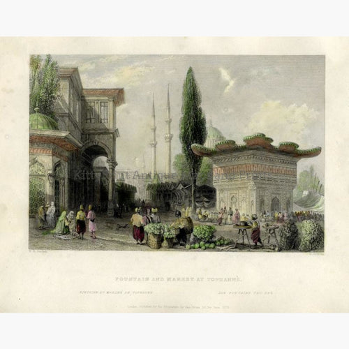 Fountain and Market at Tophanne 1839 Prints KittyPrint 1800s Castles & Historical Buildings Genre Scenes Ottoman Turkey & Persia