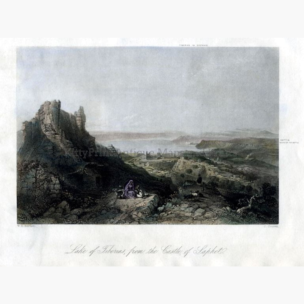 Lake of Tiberias from the Castle of Saphet c.1839 Prints KittyPrint 1800s Castles & Historical Buildings Holy Land Landscapes