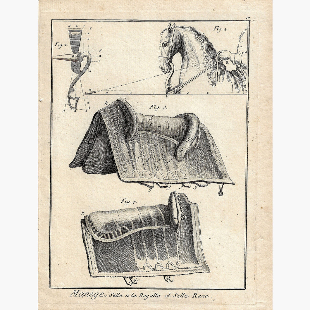 Antique Print,Manege,Saddle,Diderot 1770