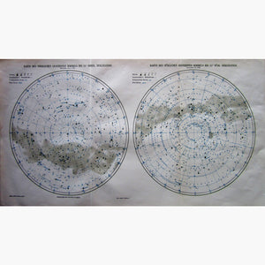 Antique Print North and South Star Maps to 25% Declination,1907 Prints