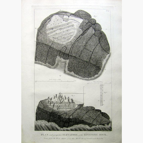 Plan and pespective Elevation of the Edystone Rock 1785 Prints KittyPrint 1700s Architecture & Design England England in the 1700s