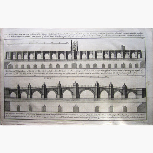 Antique Print Plans of London Bridge 1746 Prints