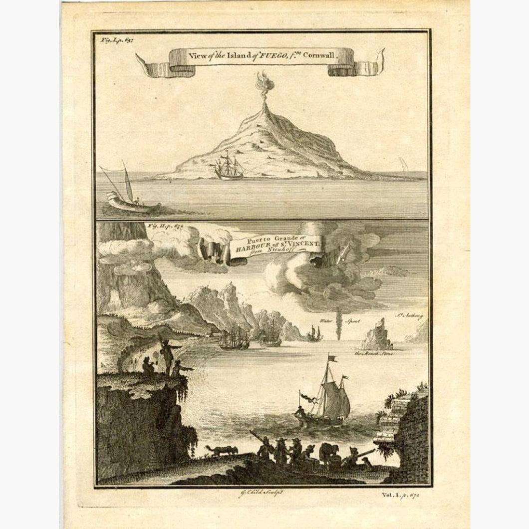 View of the island of Fuego 1752 Prints KittyPrint 1700s Islands Volcanoes