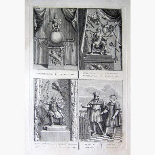 Vitzliputsli Tlaloch Tescalipuca and Mexican priests 1734 Prints KittyPrint 1700s Religion