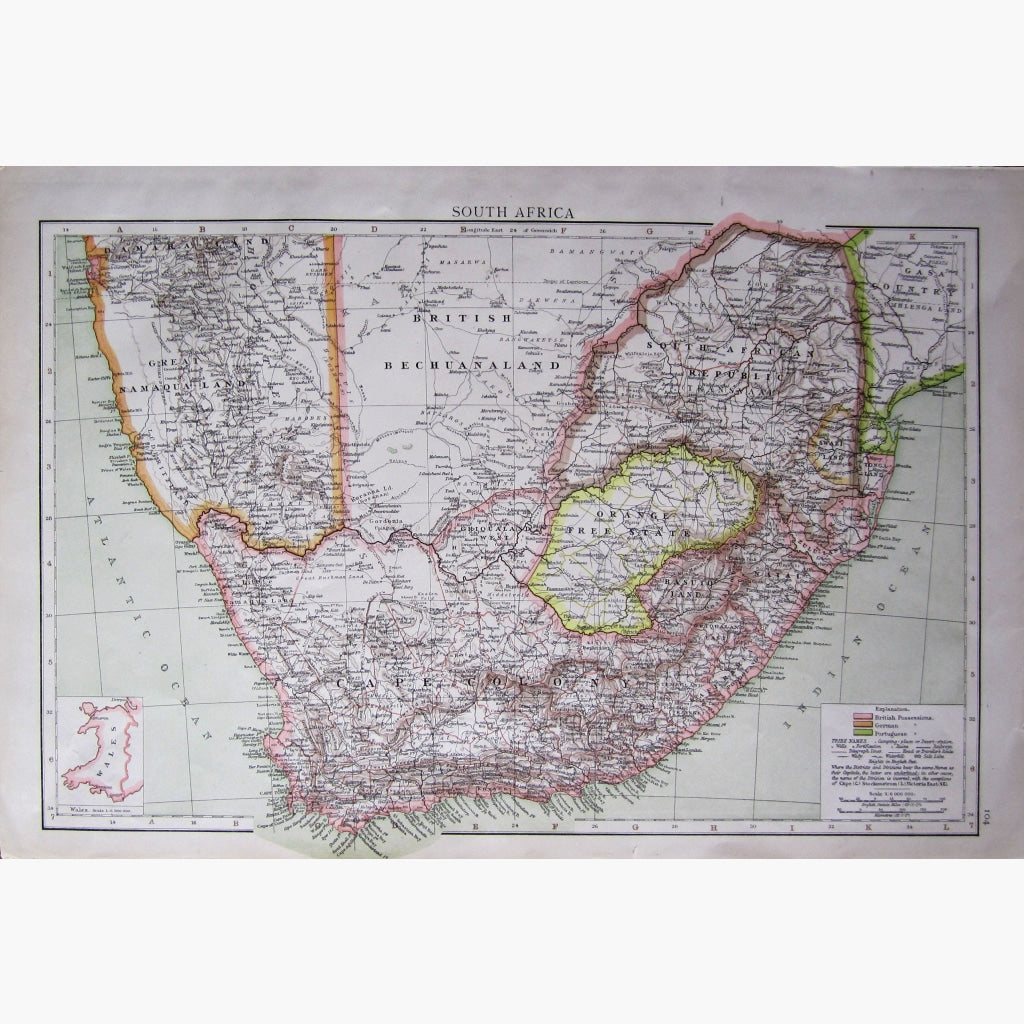 Antique,Vintage Map South Africa 1895