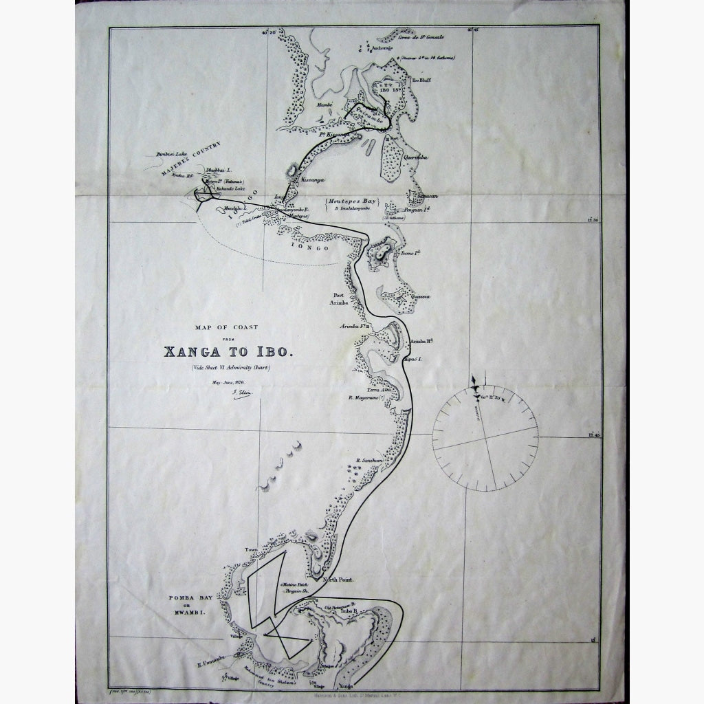 Antique Vintage Map Xanga to Ibo 1876 Maps