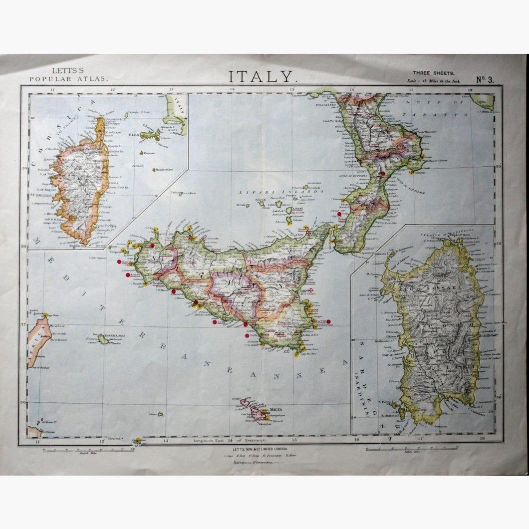 Italy 1881 Letts No. 3 Maps