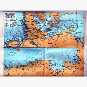 Lighthouses Leuchtfeuer on the German coasts 1906 Maps