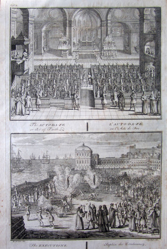 Antique Print, Auto-da-Fe, Inquisition, 1734