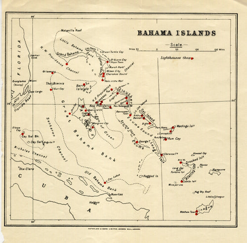Antique Map Bahama Islands, 1920