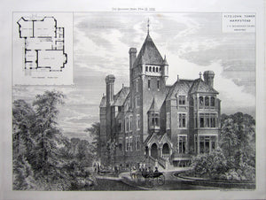Antique Print, Fitzjohn Tower Hampstead, 1881