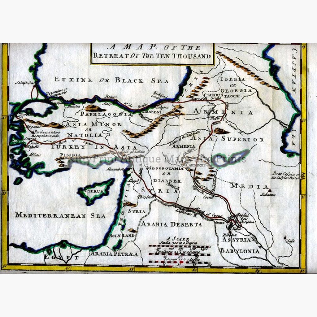 A Map of the Retreat of the Ten Thousand c.1780 Maps KittyPrint 1700s Civilizations & Empires Greece Military