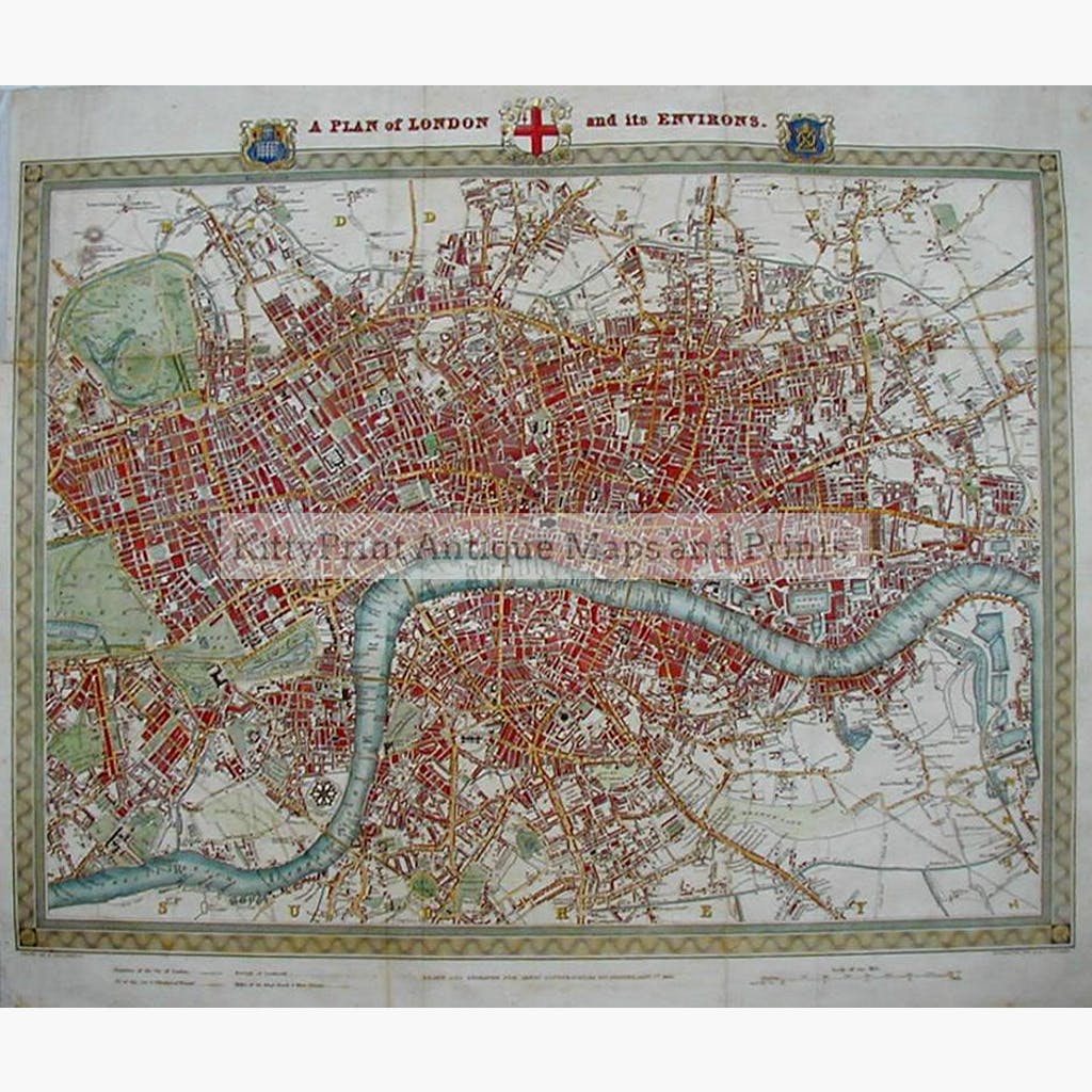 A Plan of London and the Environs 1834 Maps KittyPrint 1800s England Town Plans