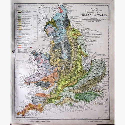 Antique Geological Map of Engalnd and Wales 1881 Maps