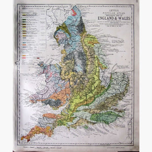 Antique Geological Map of Engalnd and Wales 1881 Maps