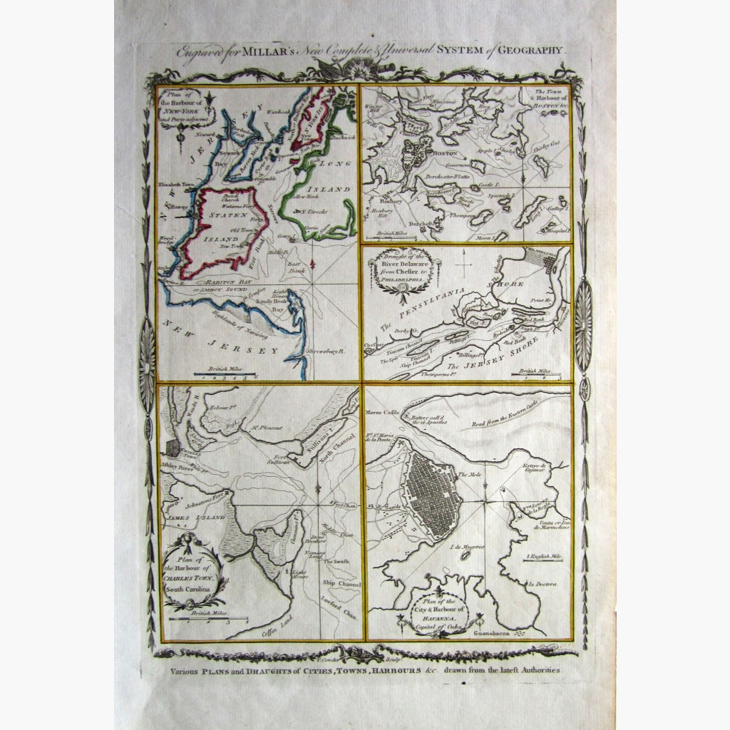 Antique Map America Various Plans of Cities Harbours etc. 1779 Maps